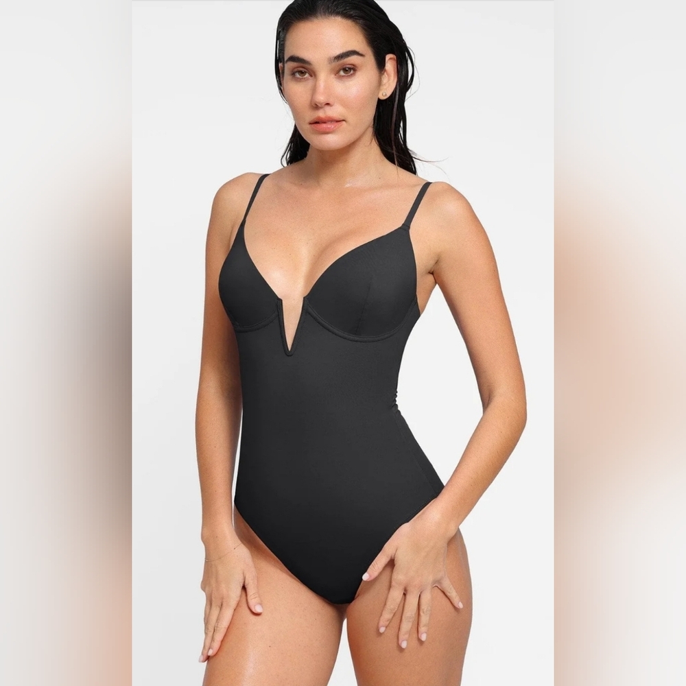Sleek Black V-Plunge One-Piece Swimsuit